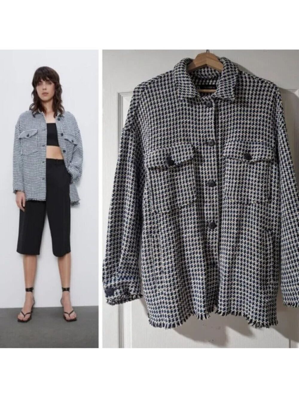 Zara | Tweed button down jacket in blue